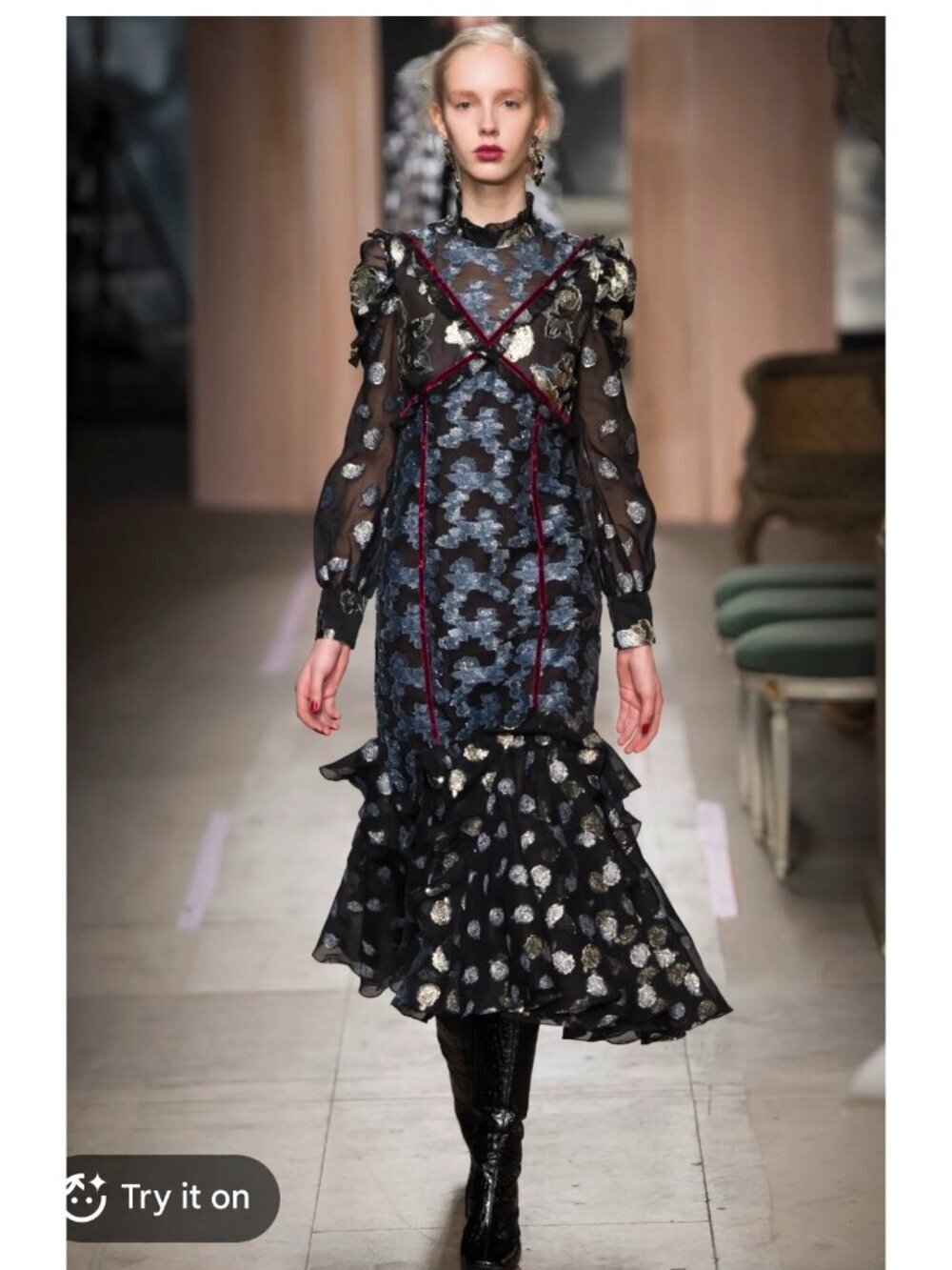 Erdem sadie dress floral metallic calf length